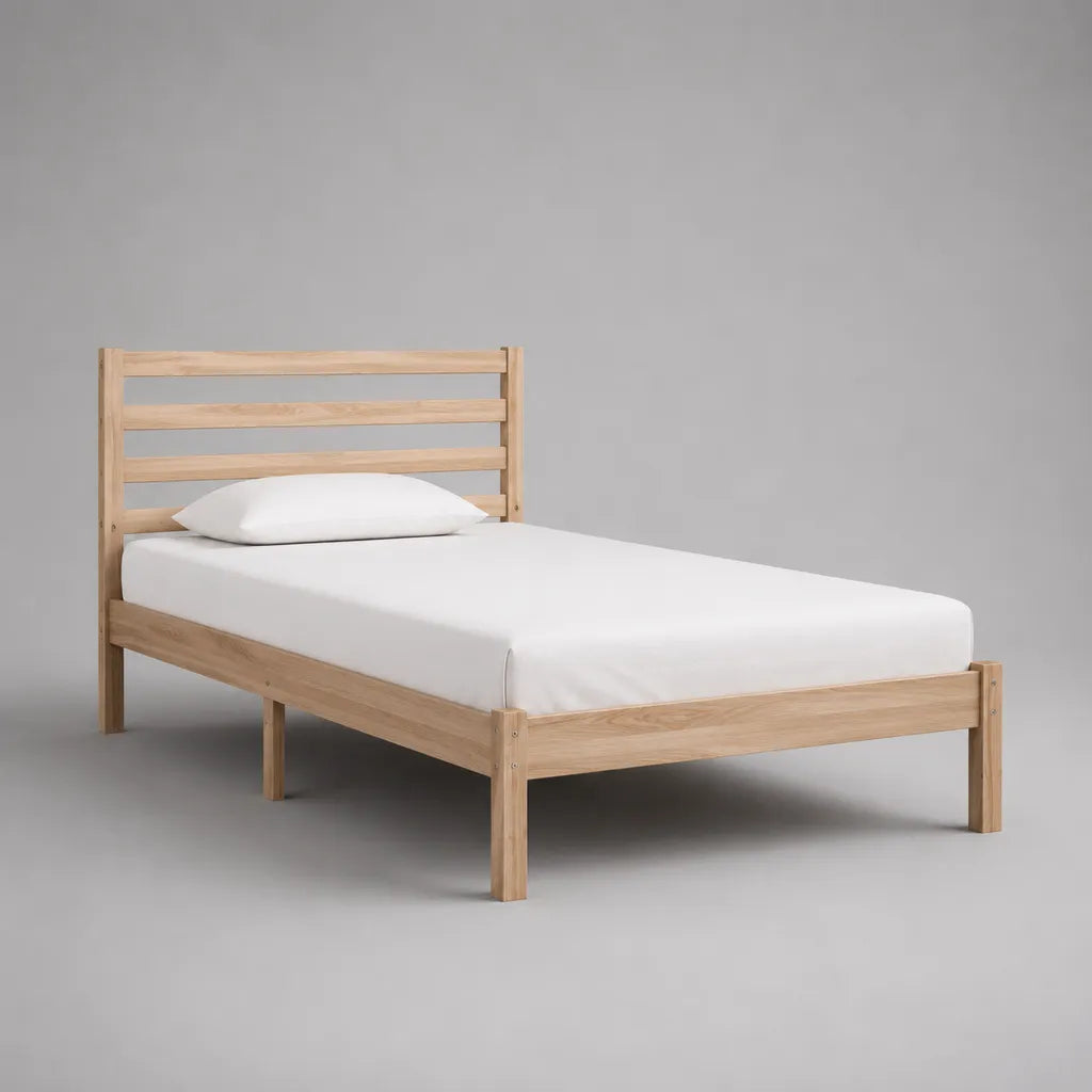 Lit simple rectangulaire 90 × 190 cm en pin massif naturel avec sommier à lattes