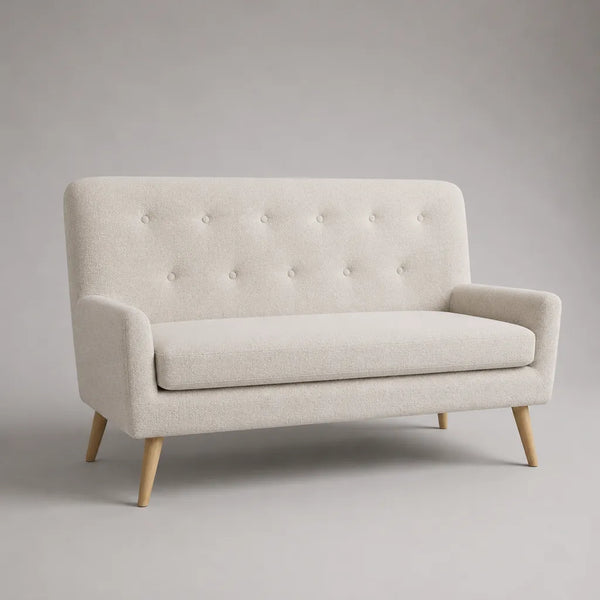 Canapé droit 2 places en tissu crème avec pieds en bois, 150 × 78 × 84 cm