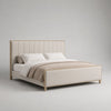 Cadre de lit double rembourré 160 × 200 cm en polyester beige et bois de pin massif, tête de lit haute