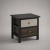 Table de chevet rectangulaire à 2 tiroirs en MDF et pin massif, noir, beige et brun foncé, 45 × 35 × 55 cm