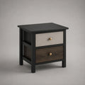 Table de chevet rectangulaire à 2 tiroirs en MDF et pin massif, noir, beige et brun foncé, 45 × 35 × 55 cm