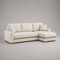 Canapé d’angle 3 places avec méridienne droite, revêtement en polyester ivoire et brun clair, 255 × 160 × 90 cm