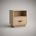 Table de chevet rectangulaire en bois avec niche et tiroir, beige clair et marron, 45 × 40 × 55 cm