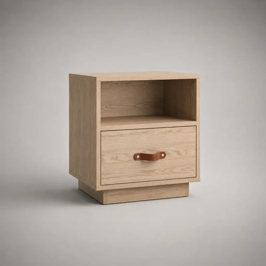 Table de chevet rectangulaire en bois avec niche et tiroir, beige clair et marron, 45 × 40 × 55 cm