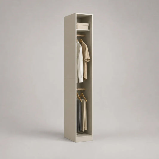 Armoire penderie ouverte étroite en panneaux de particules mélaminés, 2 tringles et 1 étagère, beige, 40 × 40 × 200 cm