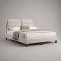 Lit double rembourré en polyester beige 160 x 200 cm, dimensions 174 x 220 x 110 cm, tête de lit et sommier à lattes