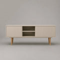 Meuble TV en MDF cannelé ivoire avec pieds en bois, 150 × 40 × 60 cm