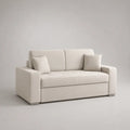 Canapé 3 places rectangulaire en tissu polyester beige, assise capitonnée, 190 x 88 x 86 cm, avec 2 coussins