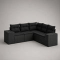 Canapé de jardin d’angle 5 places en résine tressée noire avec coussins en polyester, 238 × 182 × 73 cm