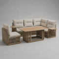 Ensemble de jardin extérieur 3 pièces en aluminium, corde PE et acacia, canapé d’angle 5 places 247 × 185 × 82 cm, fauteuil et table 140 × 80 × 68 cm, beige et taupe