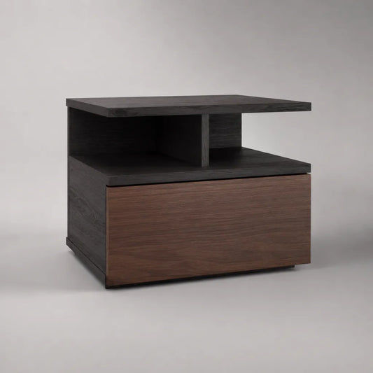 Table de chevet rectangulaire en bois avec tiroir et 2 niches, noir et noyer, 50 × 40 × 52 cm