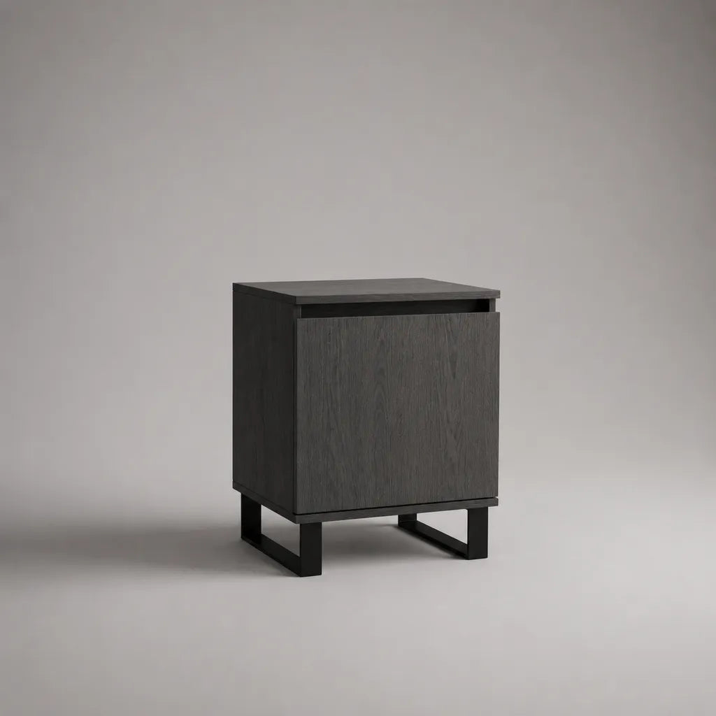 Table de chevet rectangulaire en bois et métal gris foncé et noir, 40 × 35 × 55 cm