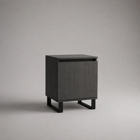 Table de chevet rectangulaire en bois et métal gris foncé et noir, 40 × 35 × 55 cm