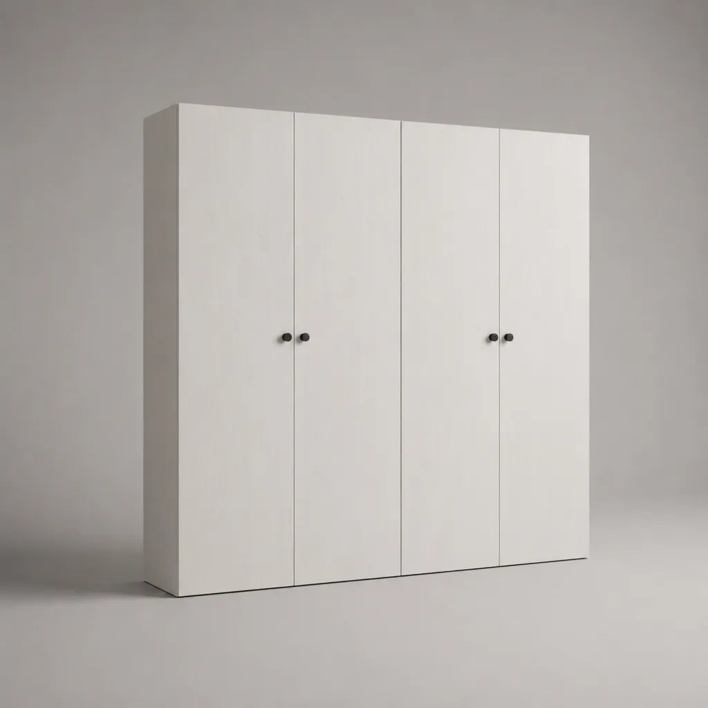 Armoire-penderie 4 portes battantes en panneaux de particules, blanc et noir, 200 × 55 × 220 cm