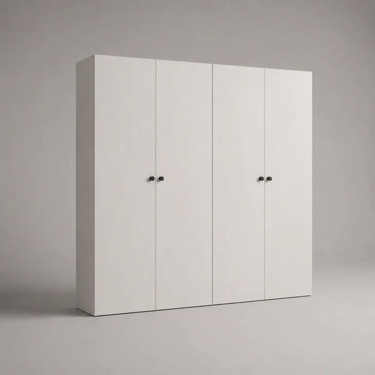 Armoire-penderie 4 portes battantes en panneaux de particules, blanc et noir, 200 × 55 × 220 cm