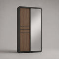 Armoire-penderie à 2 portes coulissantes avec miroir, panneaux de particules noir et brun, 120 × 60 × 200 cm