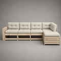 Canapé de jardin d’angle modulable 4 places en bois avec coussins en tissu beige, 272 × 150 × 80 cm