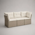 Canapé de jardin modulable 3 places en résine tressée avec coussins beige, 190 × 70 × 75 cm