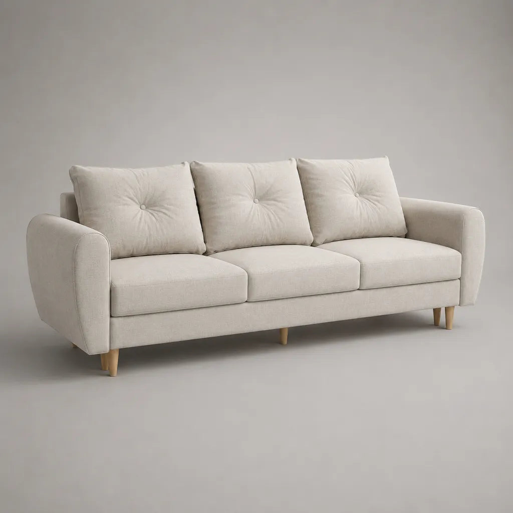 Canapé droit 3 places en polyester beige clair, 210 × 88 × 86 cm