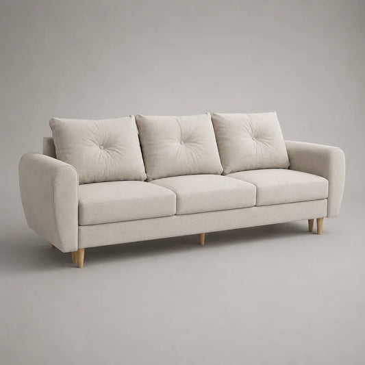 Canapé droit 3 places en polyester beige clair, 210 × 88 × 86 cm