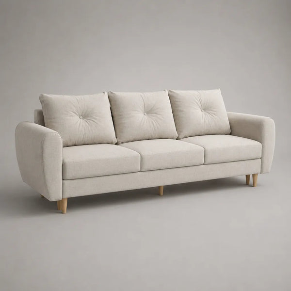Canapé droit 3 places en polyester beige clair, 210 × 88 × 86 cm