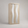 Armoire de rangement en panneaux de particules, 2 portes coulissantes avec miroirs, beige et argenté, 90 × 50 × 190 cm