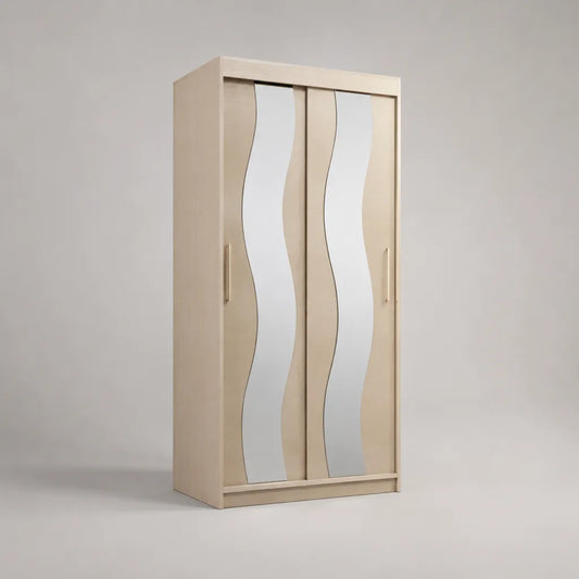 Armoire de rangement en panneaux de particules, 2 portes coulissantes avec miroirs, beige et argenté, 90 × 50 × 190 cm