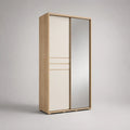 Armoire penderie rectangulaire en bois à 2 portes coulissantes avec miroir, chêne clair et crème, 120 × 60 × 200 cm